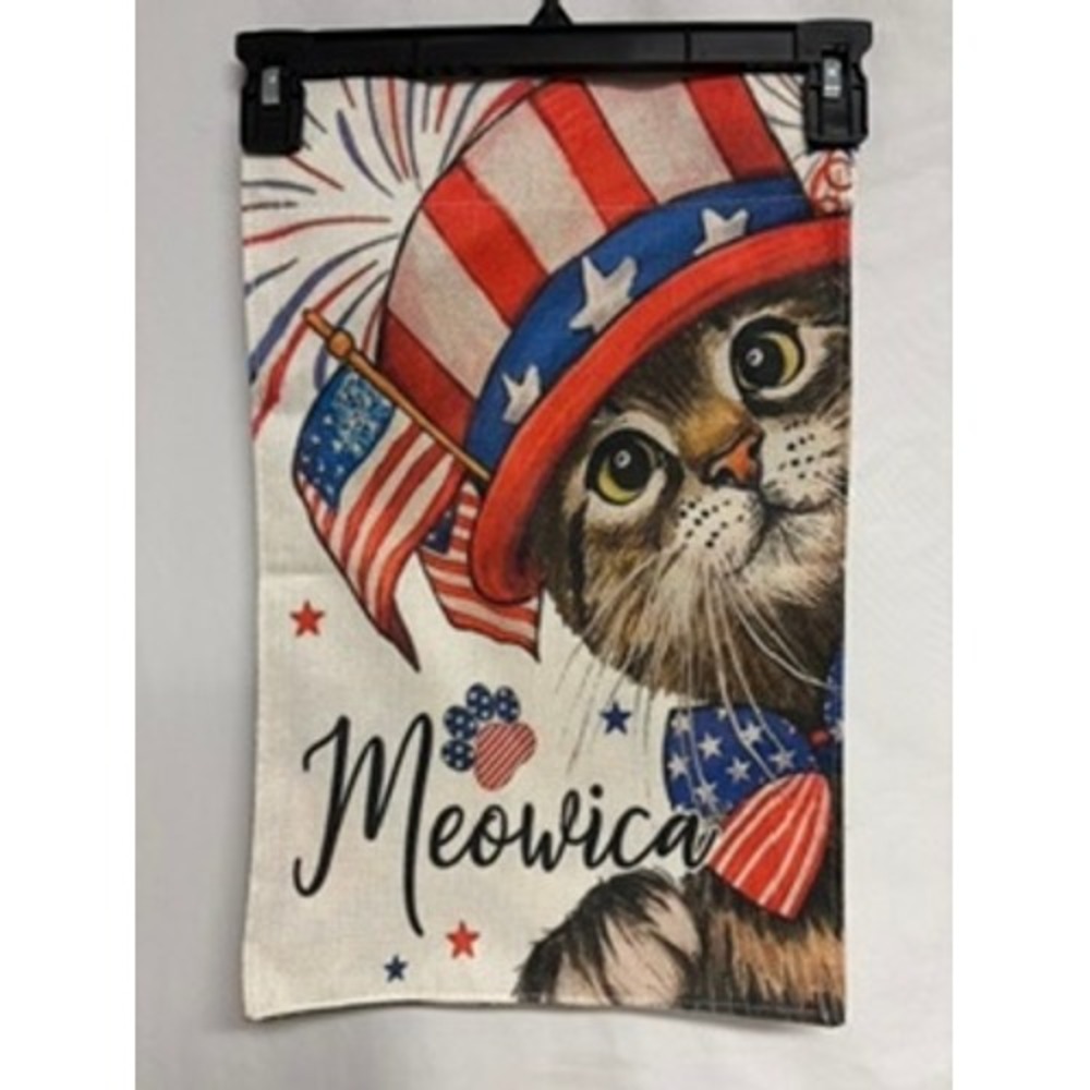 Meowica Patriotic Cat Garden Flag Double Sided 4th of July Burlap 12x18